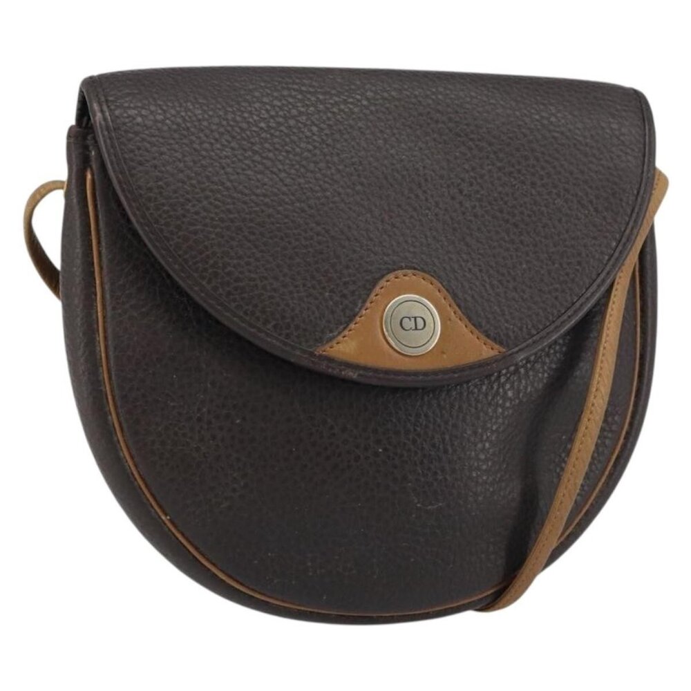 Authentic Christian Dior Shoulder Bag Leather Brown Gold